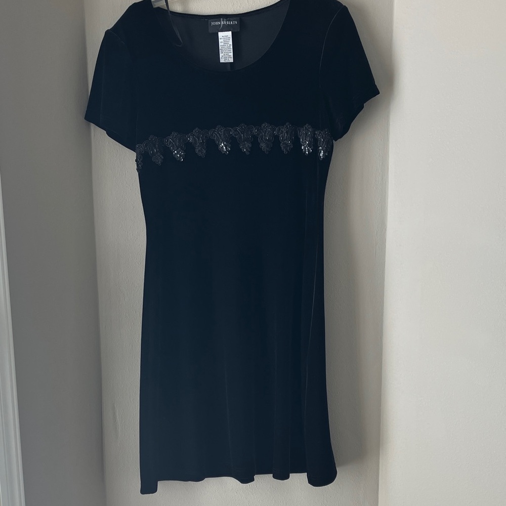 John Roberts Black Velvet Dress | Sequin Embellished | Size 10
